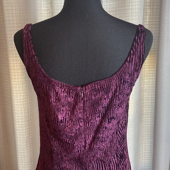 Jessica McClintock Gunne Sax Wine Color Velvet Gown Dress Gold Flower Straps - Picture 7 of 13